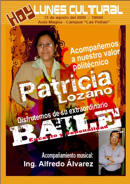 Anuncio invitando a presenciar el baile de Patricia Lozano en los Lunes Culturales