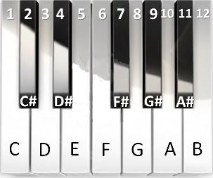 piano octava numera tecla