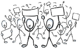 Protestantes grupo con pancartas