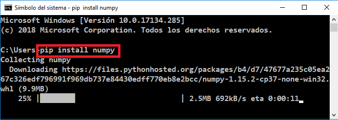 pip numpy instrucción