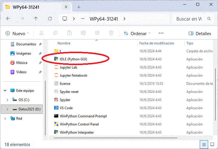 Winpython directorio de programa disponible.
