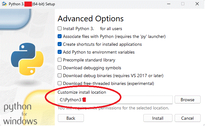instalar python opciones avanzadas