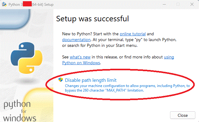 instalar python proceso terminado
