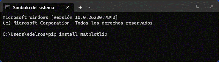 pip matplotlib en consola de windows