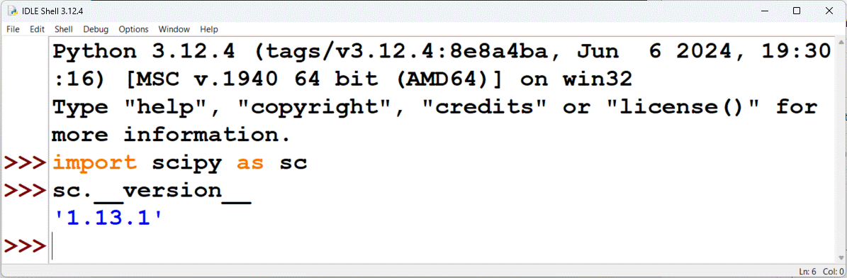 pip install scipy revisar version