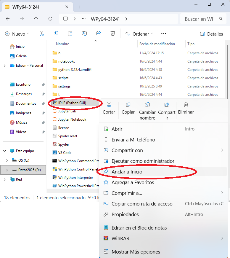 winpython instalar anclar inicio