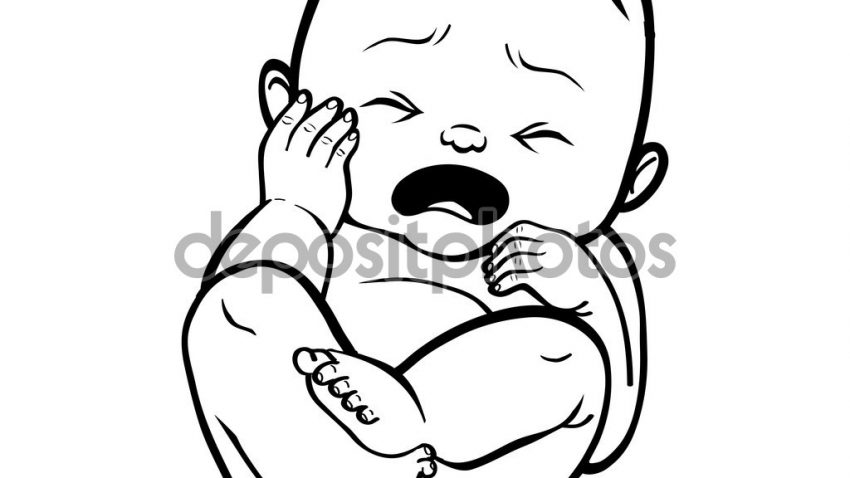 Newborn little baby crying with small arms and legs - stylized art for logos, signs, icons and design cards, invitations and baby shower