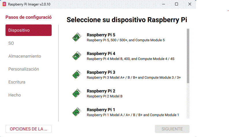 Raspberry Pi Os Instrucciones en aplicación