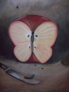 Manzana hecha con pintura acrílica.