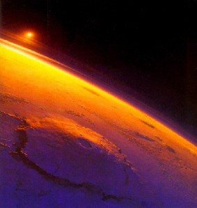 Fotografía que muestra un amanecer en el planeta Marte